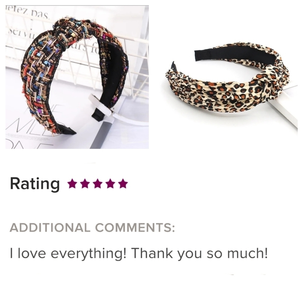 Headband Animal Print Black and Gray Knotted - Picture 5 of 11